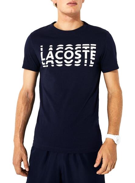 T Shirt Lacoste Mehrfach Logo Blau Marine Herren