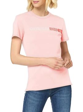 T-Shirt Calvin Klein Jeans Stripe Logo Pink Damen