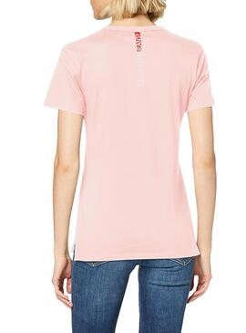 T-Shirt Calvin Klein Jeans Stripe Logo Pink Damen