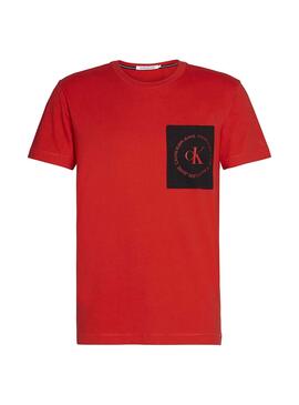 T-Shirt Calvin Klein Round Logo PCKT Rot Herren