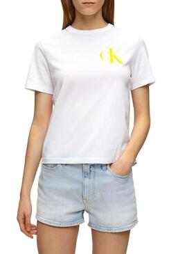 Hemd Calvin Klein Jeans Back Logo Weißes Damen