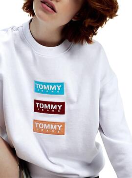 Sweatshirt Tommy Jeans Modern Logo Blanco Para Damen