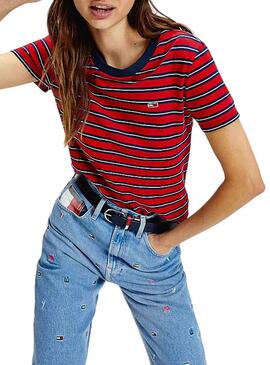 T-Shirt Tommy Jeans Classics Streifen Rot Damen