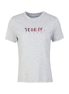 T-Shirt Tommy Jeans Multicolor Logo Graue Damen