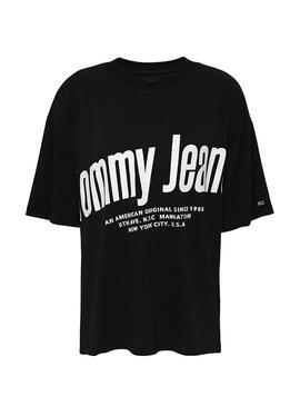 T-Shirt Tommy Jeans Diagonal Logo Schwarz Damen