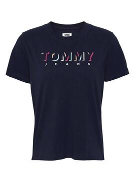 T-Shirt Tommy Jeans Shadow Logo Marine Blau Damen