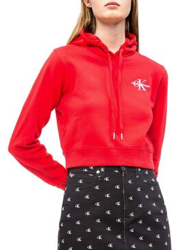 Sweatshirt Calvin Klein Monogram Hoodie Rot Damen