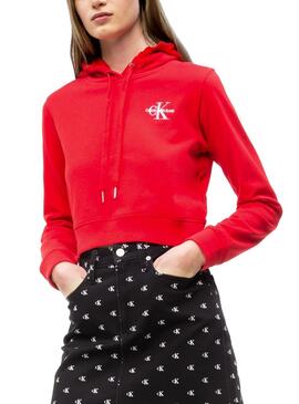 Sweatshirt Calvin Klein Monogram Hoodie Rot Damen