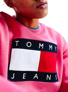 Sweatshirt Tommy Jeans Big Flag Rosa Fucsia