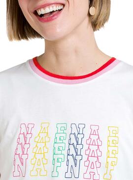 T-Shirt Naf Naf Regenbogen Weiss für Damen