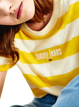 T-Shirt Tommy Jeans Streifen Gelb für Damen