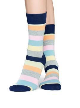 Graue gestreifte Socken Happy Socks