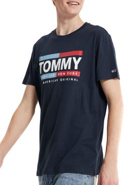 T-Shirt Tommy Jeans Box Logo Marine Blau für Herren