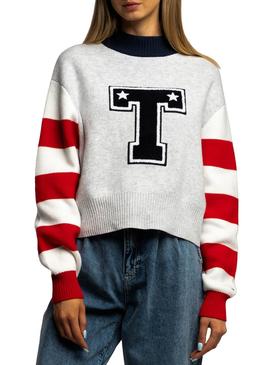Pullover Tommy Jeans Collegiate Grau für Damen