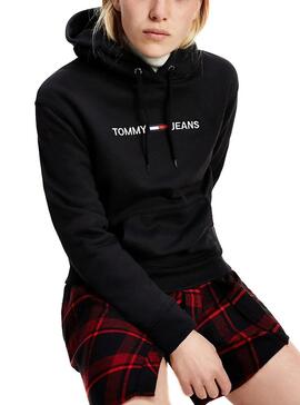 Sweatshirt Tommy Jeans Lineares Logo Schwarz für Damen