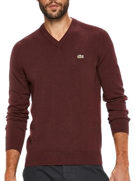 Pullover Lacoste V-Ausschnitt Granatrot für Herren