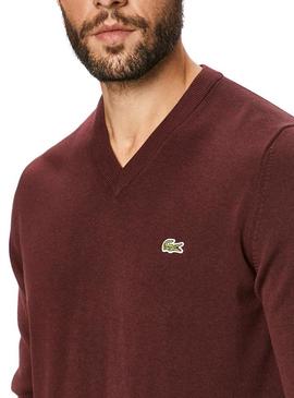 Pullover Lacoste V-Ausschnitt Granatrot für Herren