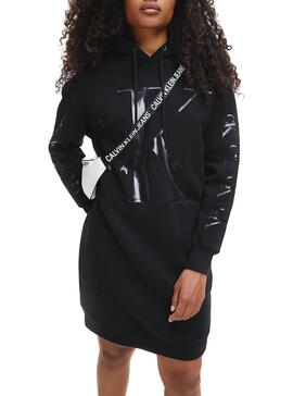 Kleid Calvin Klein Logo Hoodie Schwarz für Damen