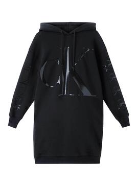 Kleid Calvin Klein Logo Hoodie Schwarz für Damen