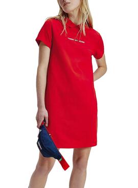 Kleid Tommy Jeans Essential Polo Rot für Damen