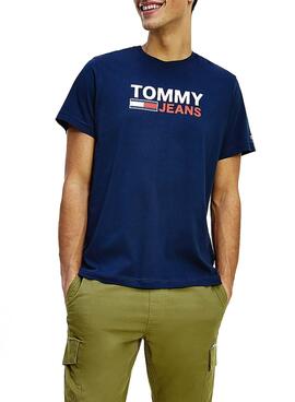 T-Shirt Tommy Jeans Corp Logo Marineblau für Herren