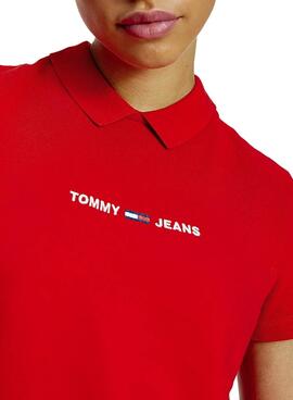 Polo Tommy Jeans Lienear LogoRot für Damen