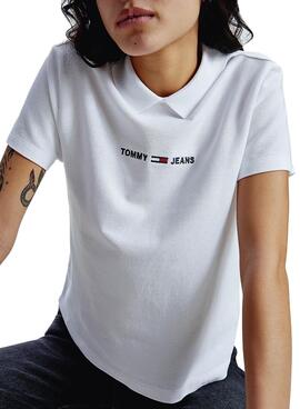 Polo Tommy Jeans Linear Logo Weiss für Damen