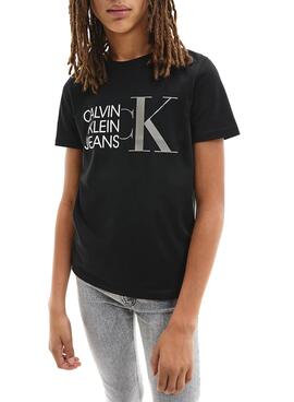 T-Shirt Calvin Klein Hybrid-Logo Schwarz für Junge
