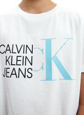 T-Shirt Calvin Klein Hybrid-Logo Weiss für Junge