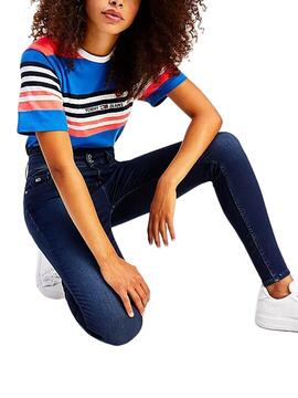 T-Shirt Tommy Jeans Boxy Crop Blau für Damen