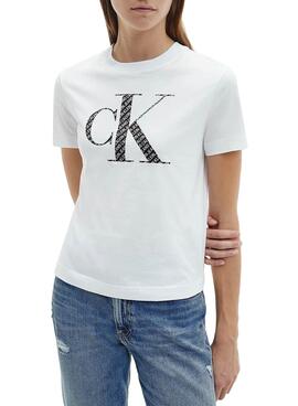 T-Shirt Calvin Klein Bonded Filled Weiss Damen