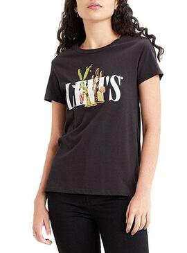 T-Shirt Levis Cactus 90S Serifenlogo Schwarz Damen