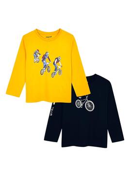 Stellen Sie 2 T-Shirts Mayoral Marine Blau und Gelb Child ein