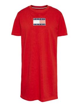 Kleid T-Shirt Tommy Jeans Logo Rot für Damen