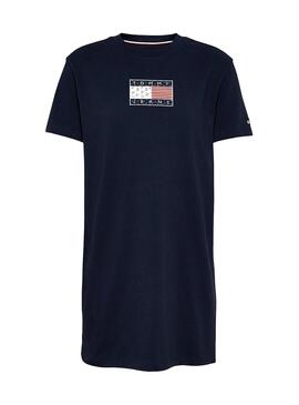 Kleid T-Shirt Tommy Jeans Logo Marine Blau Damen