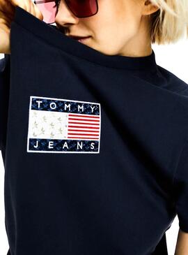 Kleid T-Shirt Tommy Jeans Logo Marine Blau Damen