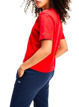 T-Shirt Tommy Jeans Logo Rot für Damen