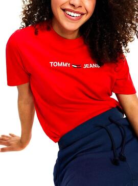 T-Shirt Tommy Jeans Logo Rot für Damen