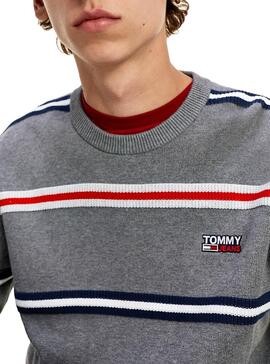 Pullover Tommy Jeans Streifen Grau für Herren