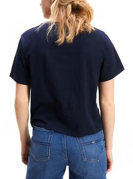 T-Shirt Tommy Jeans Signature Logo Blau Damen