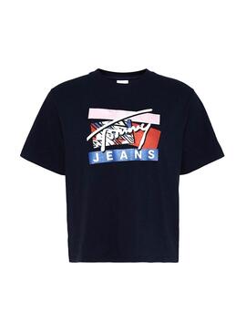 T-Shirt Tommy Jeans Signature Logo Blau Damen