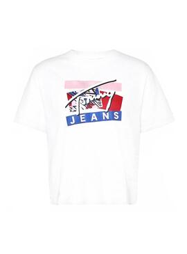 T-Shirt Tommy Jeans Signatur Logo Weiss Damen