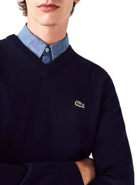 Pullover Lacoste V-Ausschnitt Blau Marineblau für Herren