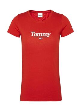 T-Shirt Tommy Jeans Essential Slim Rot Damen