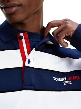 Polo Tommy Jeans Streifen Blau y Weiss für Herren