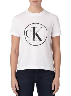 T-Shirt Calvin Klein Jeans Kreis Weiss Damen