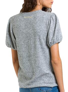 T-Shirt Naf Naf Manga Puffed Grau für Damen