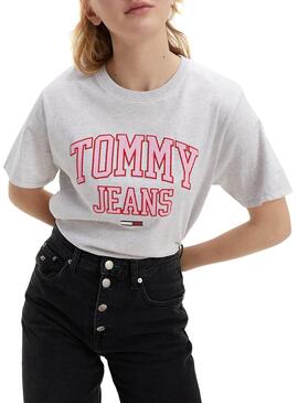 T-Shirt Tommy Jeans Collegiate Grau für Damen