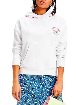Sweatshirt Tommy Jeans Tape Hoodie Weiss für Damen
