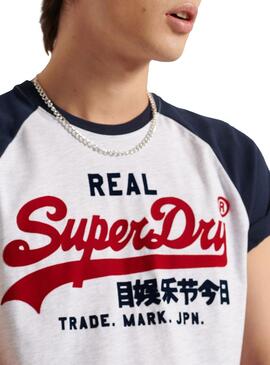 T-Shirt Superdry Duo Raglan Weiss für Herren